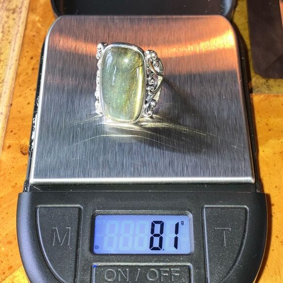 Natural Labradorite Sterling Silver Cocktail Ring Size 6 - Picture 9 of 10